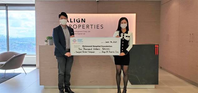 发展商ALIGN BC PROPERTIES CORP向列治文医院基金会「外科手术重启行动」捐款$10,000